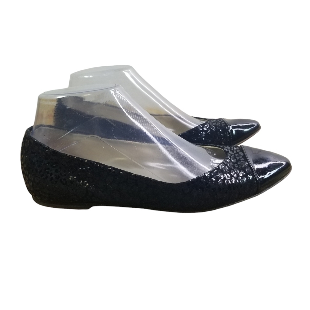 AGL black patent leather animal print pointed toe flats